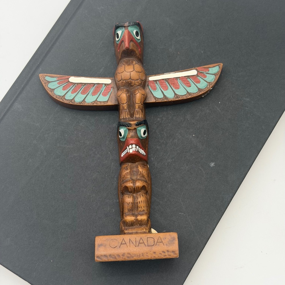 Vintage Pearlite Canada Handcrafted Thunderbird Bear Totem Pole Figurine